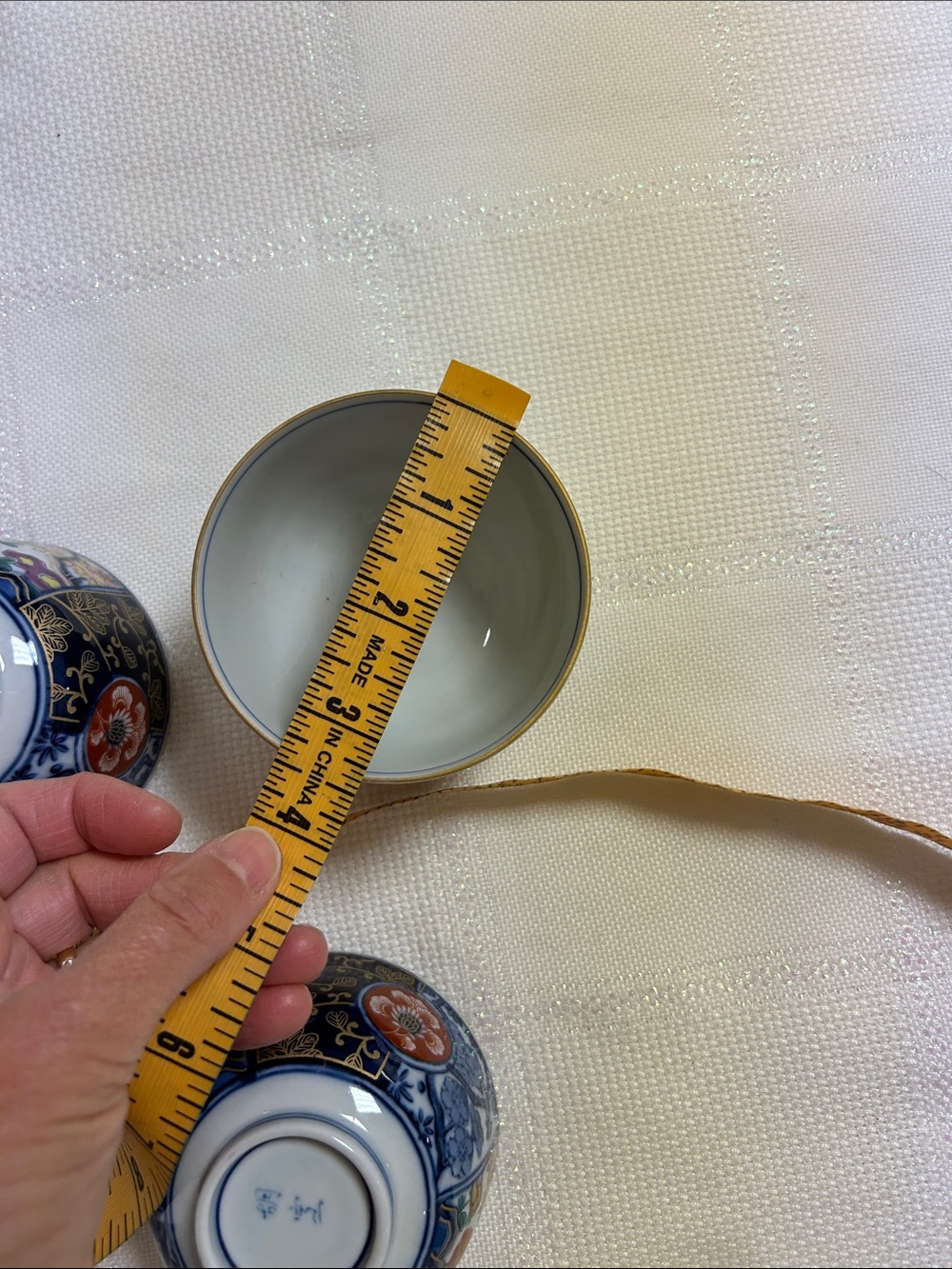 Japanese Arita Decorative Floral Porcelain Tea Cups  - Blue, White, Gold Accents image 4